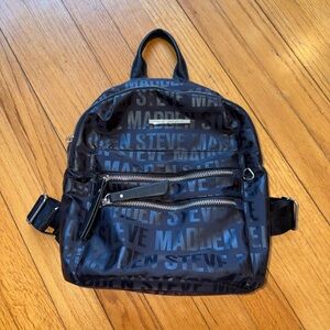 Steve Madden Black and Gray Logo Backpack